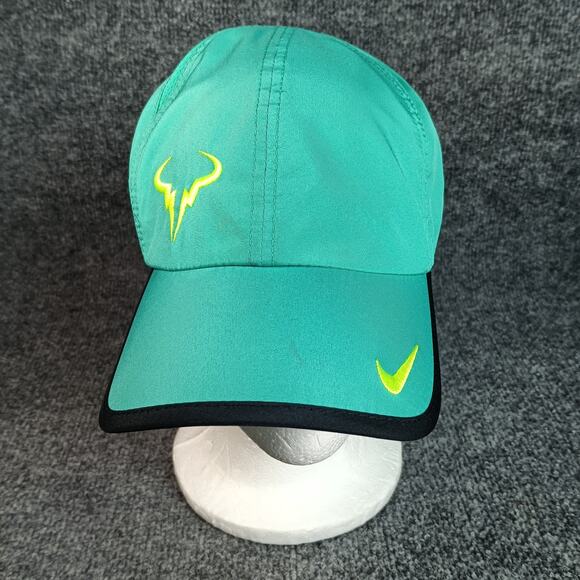 Nike Featherlight Dri Fit Tennis Hat Cap Rafael Nadal Bull Logo Green Black - Picture 1 of 9